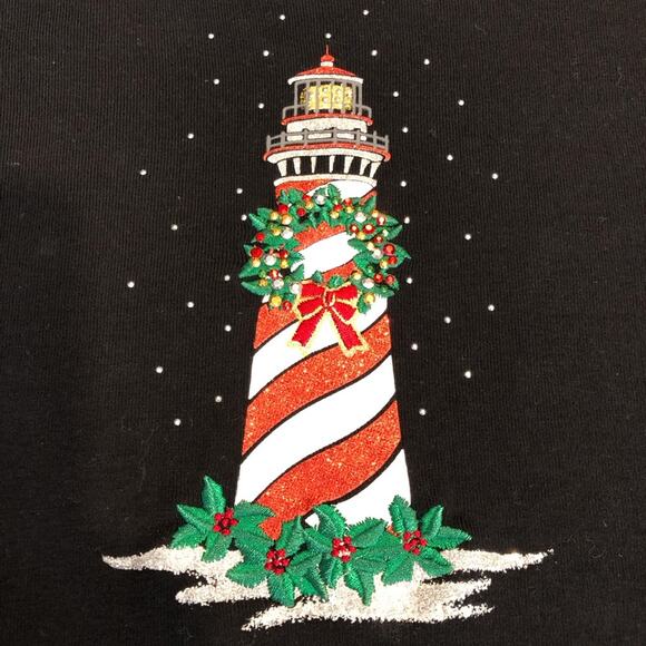 Karen Scott Black Christmas Lighthouse Top Long Sleeve Round Neck T Shirt Style - Picture 9 of 16